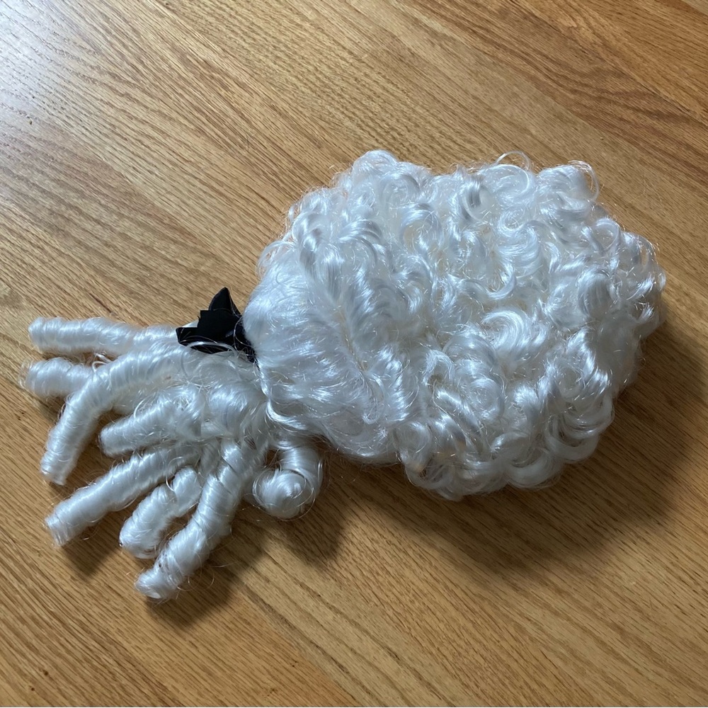 White Curly Wig with Black Bow